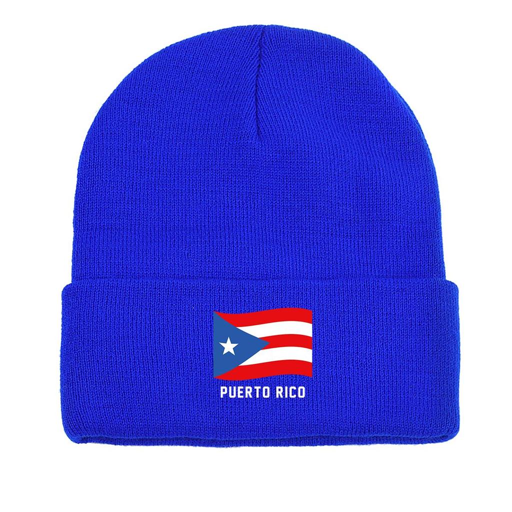 Flag of Puerto Rico Warm Knitted Cap Beanie, Patriotic Skullies Beanies Winter Candy Color Leisure Bobble Hat Knitted Hat Beanie
