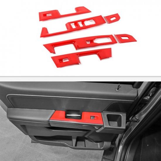 6PCS Inner Window Lift Panel Switch Button Cover Trim  For Ford F150 + Red