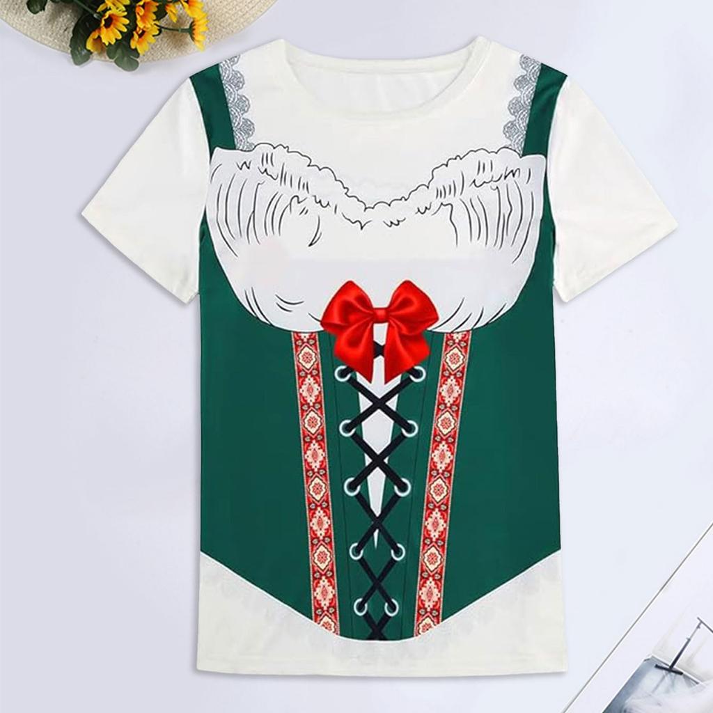 Women's Oktoberfest Festival Printed T-Shirt, Short Sleeve Round Neck Casual Pullover Top