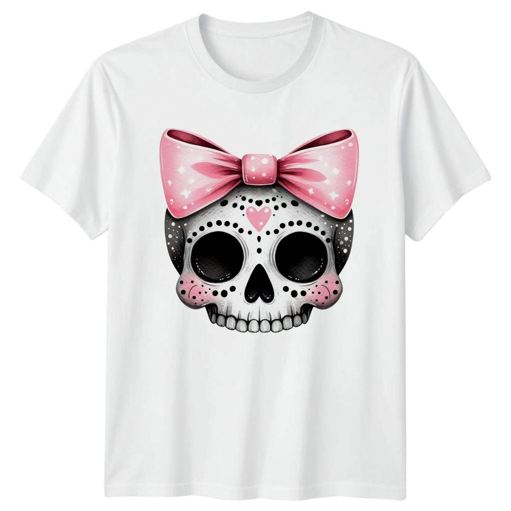 Pink Bow Skull Unisexs TShirt Coquette Aesthetic Halloween Gift For Her