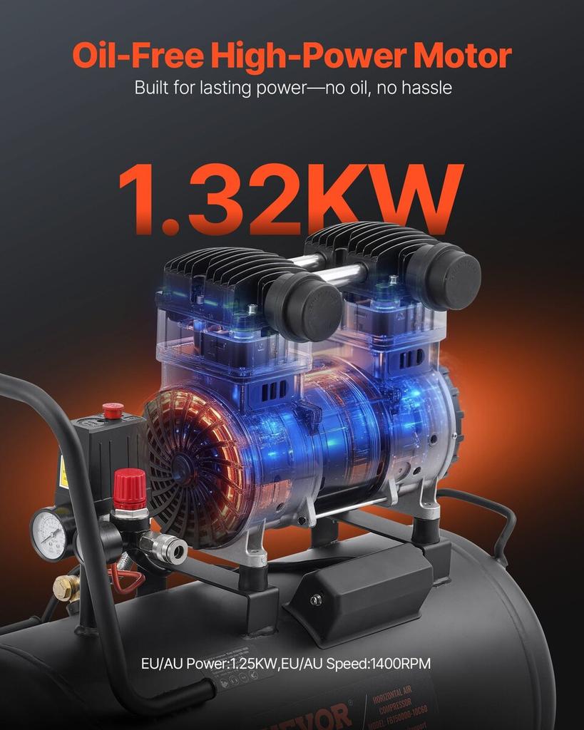 Air Compressor Compact Portable Oil Free Compressor 15 Gallon 90 PSI