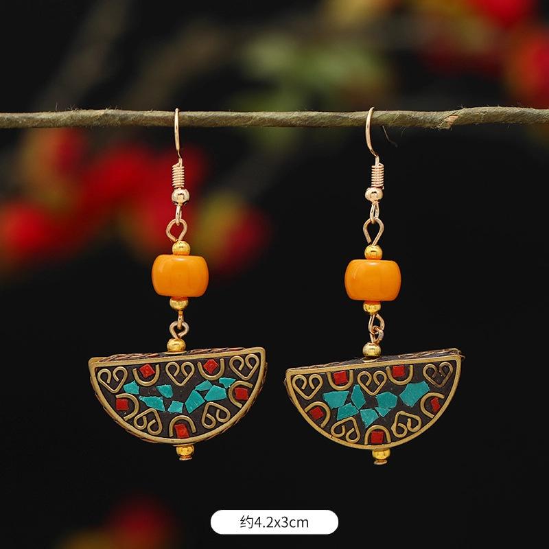 Retro Exotic Style Nepalese Earrings Tibetan Niche Design Personalized Long Earrings Simple Earrings Women