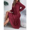 GMXIA Autumn and Winter Lapel Casual Loose Long-sleeved Ruffled Shirt Dress for Women