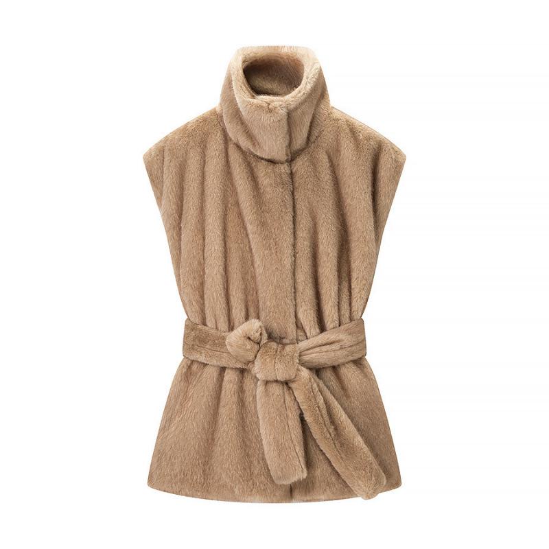 2025 Winter European-American Style Faux Mink Fur Belted Vest Large