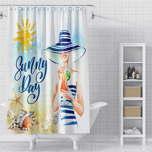 BohoGeometrischBlauThemaBadezimmerDuschvorhangNiedlich3D-GedrucktWasserdichtStoffFürKinderMitHakenGeometrischesMusterDekorativer Duschvorhang