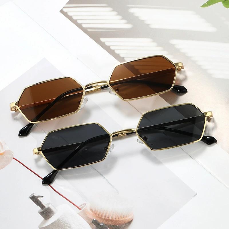 Cycling 2pcs Personalized Polygon Small Frame Women Sunglasses Retro Square Sun Glasses Fashion Men Street Photography Eyewear