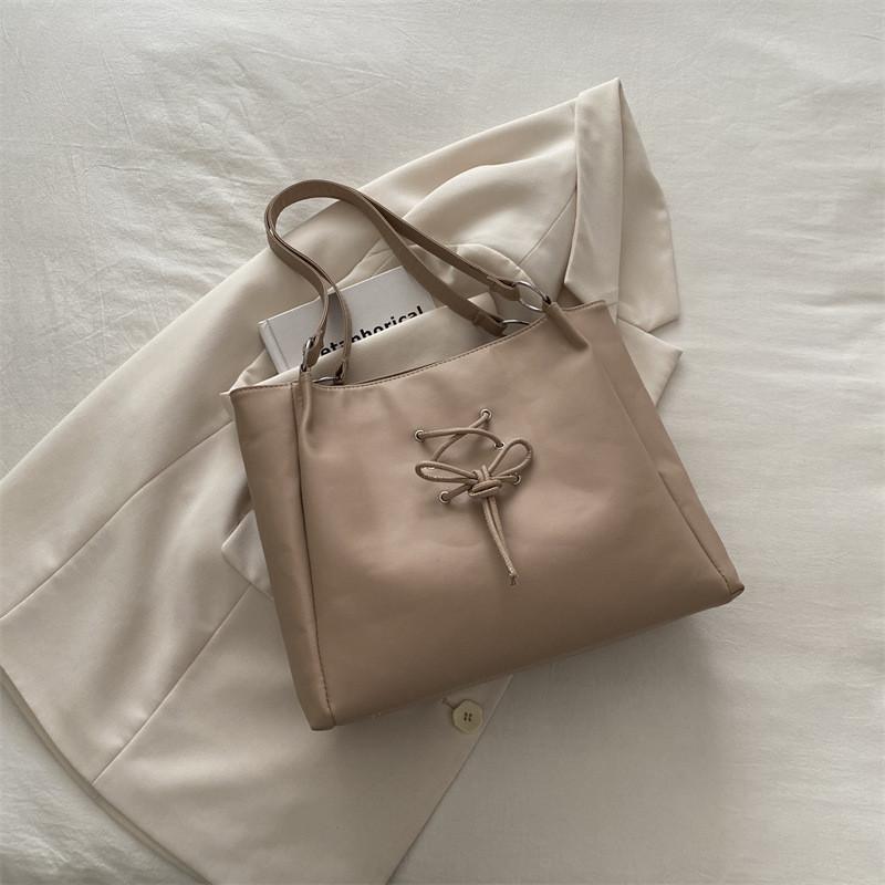 Stylish Black Pink Beige Khaki Large Capacity Chic Bow Tote Bag For Daily Use