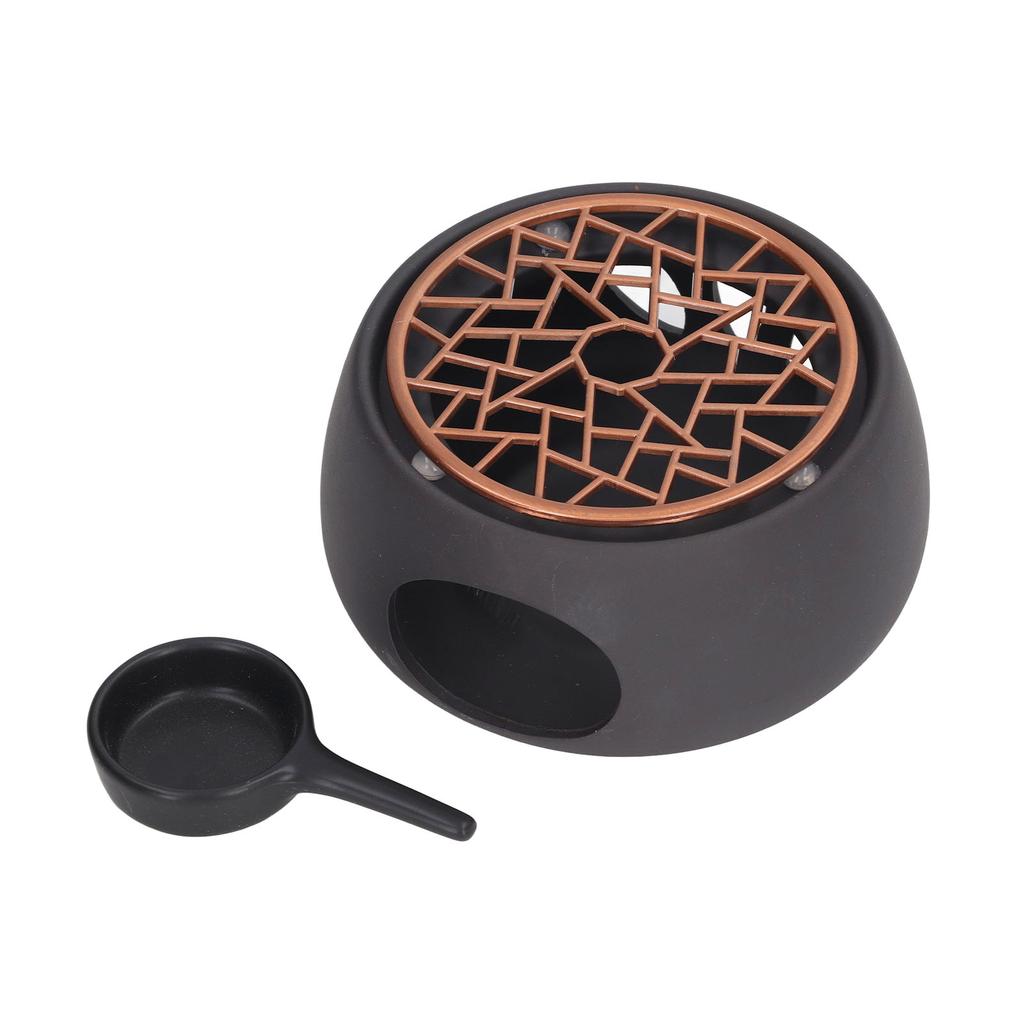 Teekannenwärmer Basis Keramik Kerzenwärmer Tee Kaffee Milch Lichtwärmer mit lila Eiseneinsatz für Zuhause Schwarz