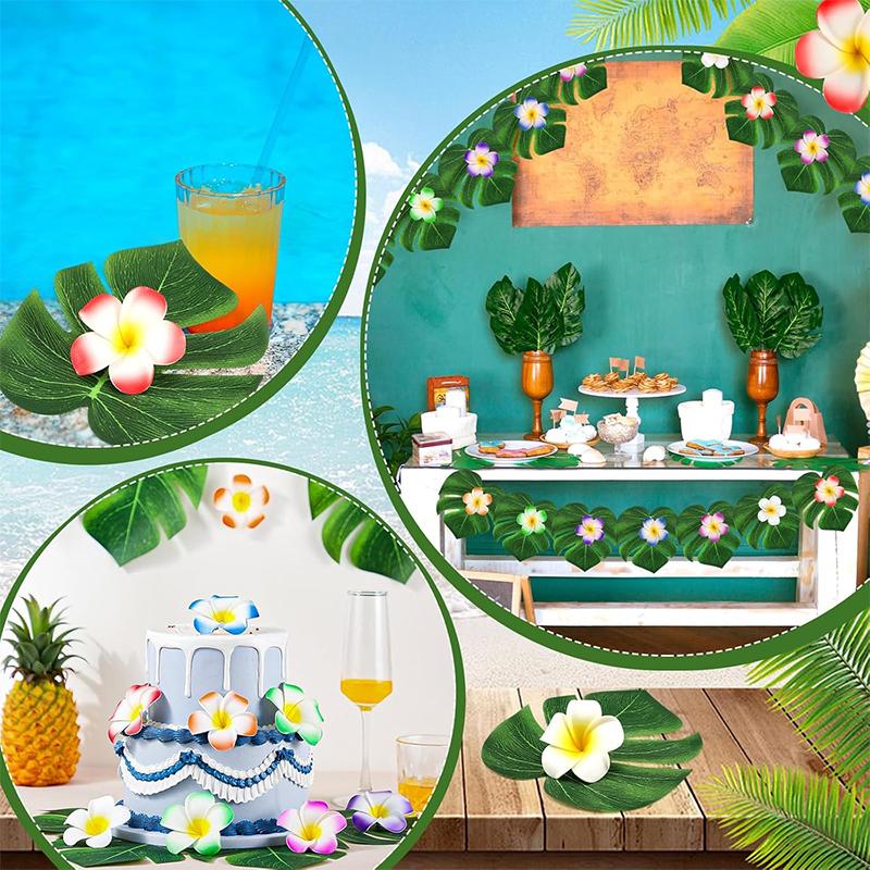 12Pcs Artificial Flowers Palm Leaves Simulation Plumeria Fale Flowers for Hawaiian Tropical Party Home Decor Wedding Decortion