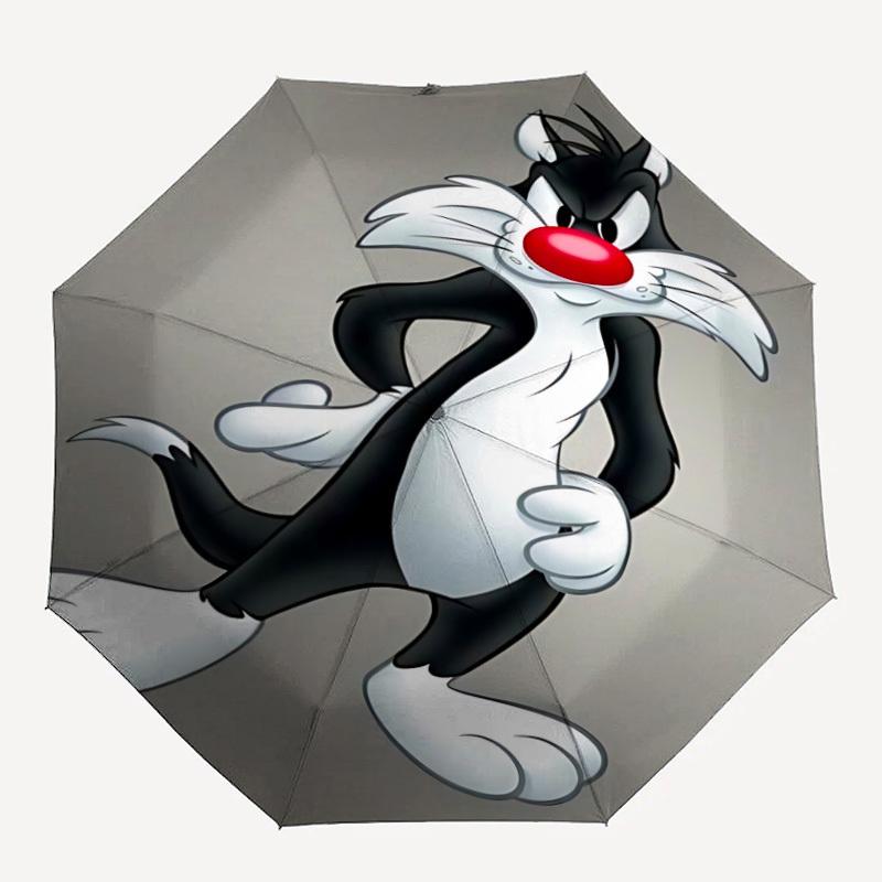 

1pc Sylvester Cat Automatic Umbrella 8 Ribs Portable Folding Black Iron Frame for Outdoor, Beach, Travel, Beach Umbrella 0905182
