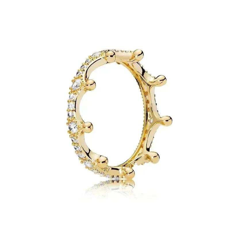 925 Silver Heart-shaped Circular Crown Ring, Sparkling Classic Zircon Couple Jewelry, Exquisite Gift