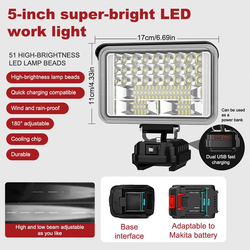 For Mk 14.4V-18V Work Light Led Outdoor Flashlight Camping Lamp Li-Ion Battery Emergency Lighting Cordless Lantern