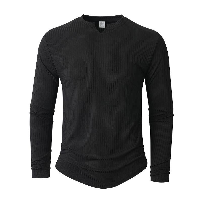 Men's New Spring Fall Slim Fit Vertical Striped V-Neck T-Shirt, Fashion Casual Sports Long Sleeve Tops