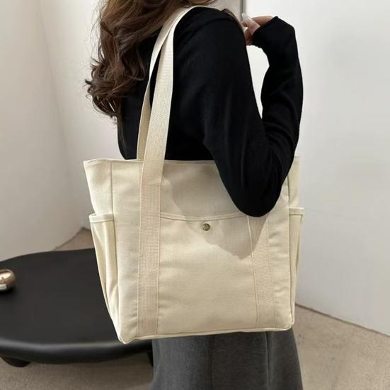 Women Canvas Shoulder Bag Heavy Duty Work Tote with Side Pockets Zip Closure Handbag for Travel Shopping Commuting Gym