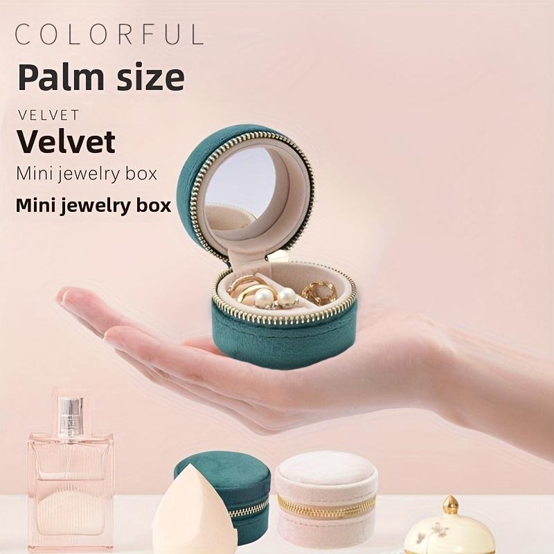 1 Stück Tragbare Mini Runde Samt Schmuckschatulle für Reisen Ohrringe Halskette Aufbewahrung Ringbox Reißverschluss Tragbare Schmuck-Organizer-Box