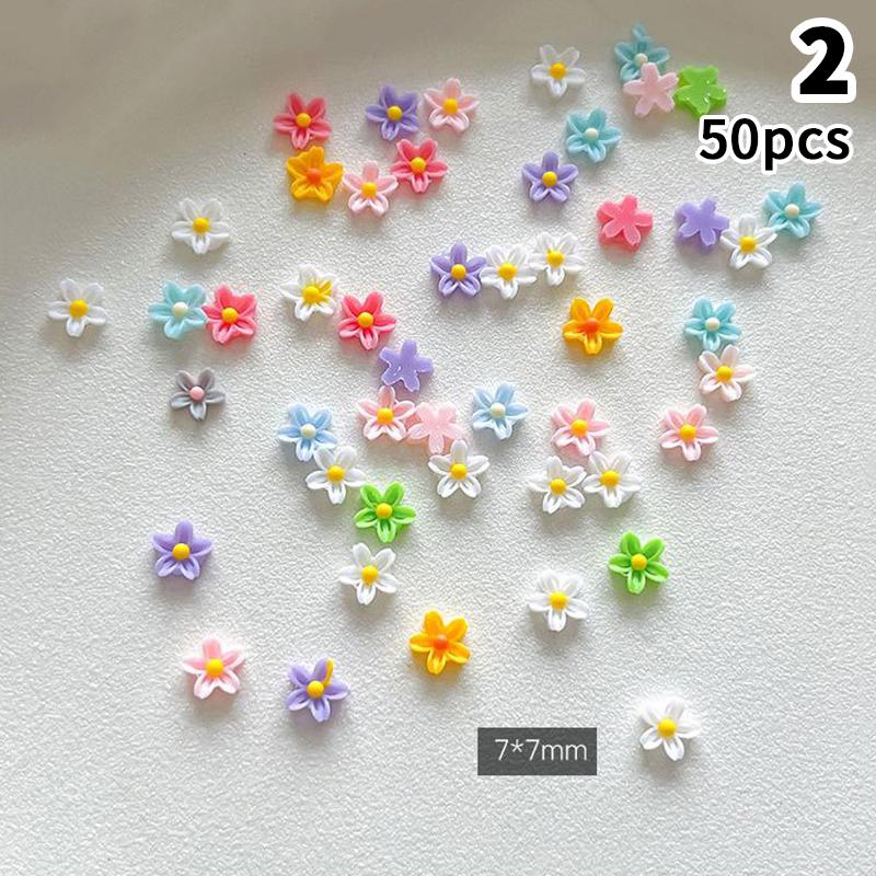 50Pcs 3D Ice Translucent Gradient Blossom Flowers Nail Charms Luminous Manicure Art Decorations for Nail Design