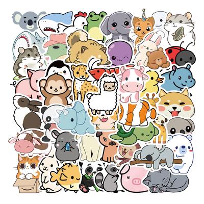 50 Cute Cartoon Animals Set Stickers Personalized Decorative Suitcase Notebook Waterproof and Removable Without Repeating Stickers