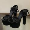 New Summer Solid Platform Square High Heels Women Sandals Fashion Crystal Buckle Strap Open Toe Party Shoes