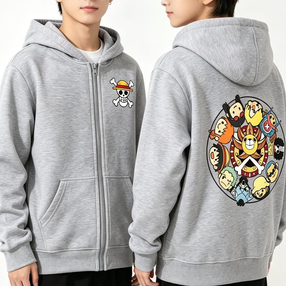 Ubrania z nadrukiem kreskówkowym Anime One Pieces Bluza z kapturem na zamek Dziecięca bluza z kapturem z długim rękawem Luffy Casualowa koszulka z nadrukiem dla chłopców i dziewcząt