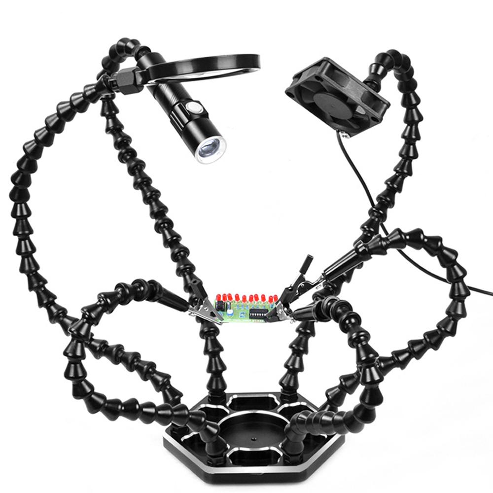 

Настольная паяльная станция с зажимом, 3-кратным USB-увеличителем и вентилятором, 6 гибких держателей для пайки печатных плат, сварочный ремонт, инструмент третьей руки