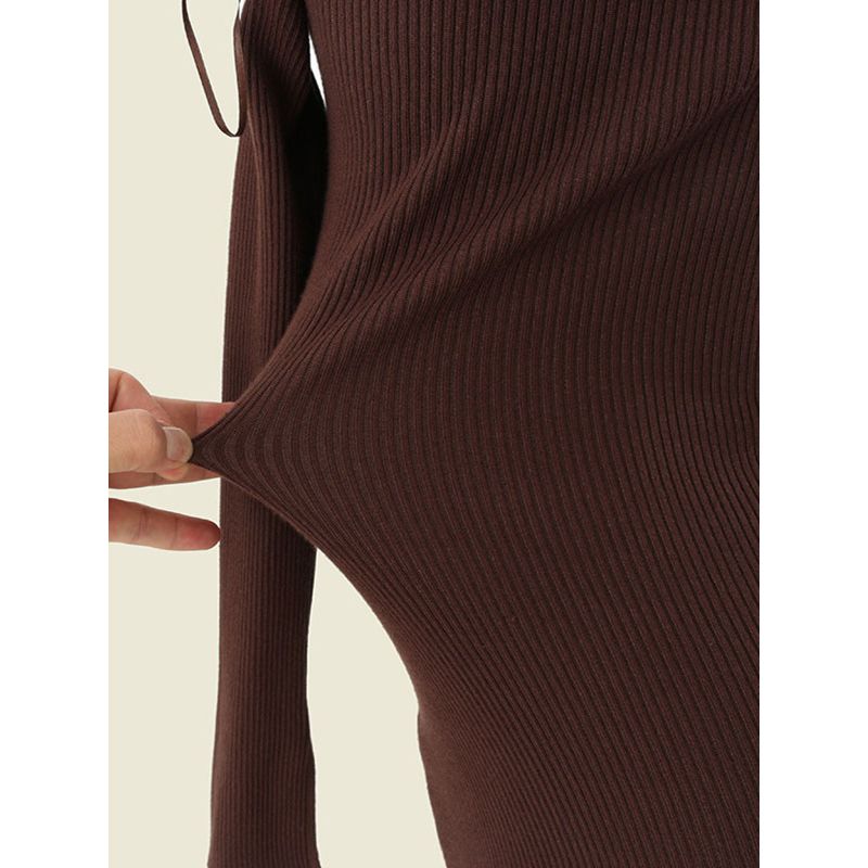 Spanish S Home Stylish Niche Style off-Neck Dress Export Front Slit Slim-Fitting Knitting Wrapped Skirt