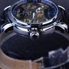 WINNER Black Skeleton Designer Blue Engraving Clock Men Leather Strap Mens Watches Top Brand Luxury Automatic Watch