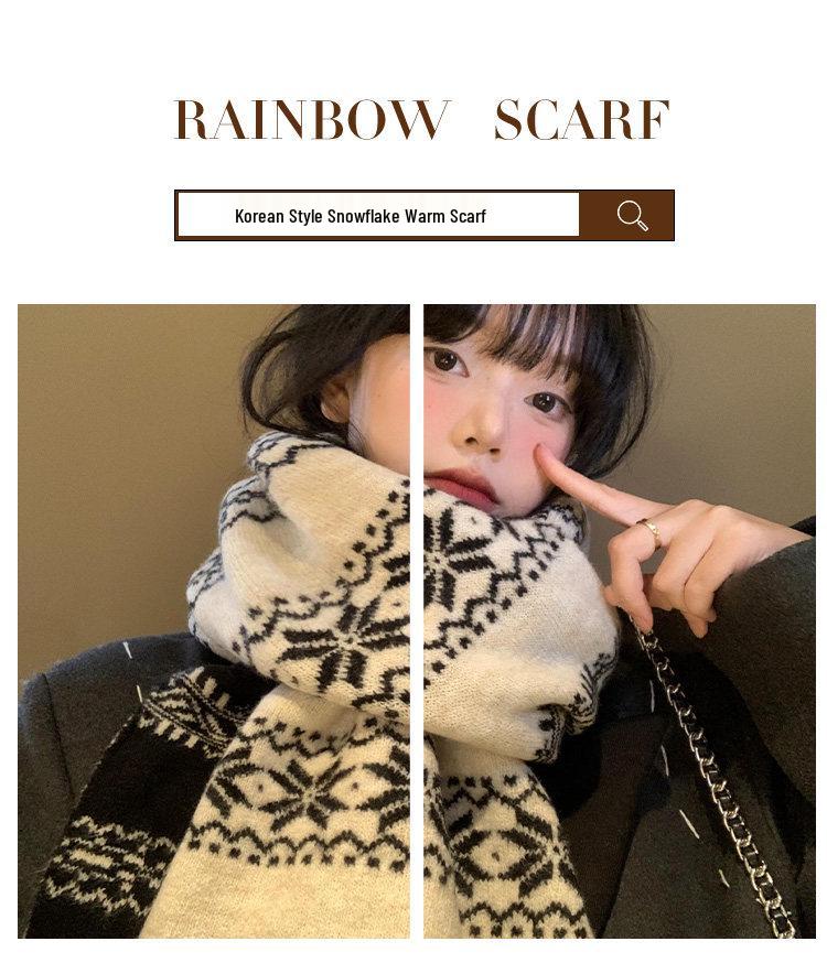 Women's Snowflake Double-Sided Knitted Scarf - Thick, Warm Vintage Shawl for Autumn/Winter In Korean Style