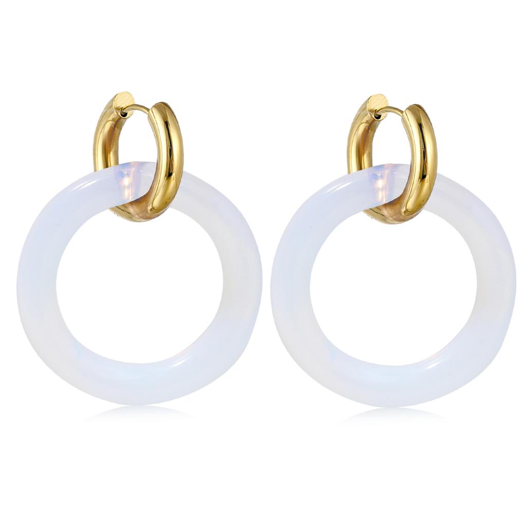 Natural Gemstone Woman Earrings Oversized Hoop Stainless Steel Earrings Wedding Party Jewelry Gifts Women's Fine Jewelry