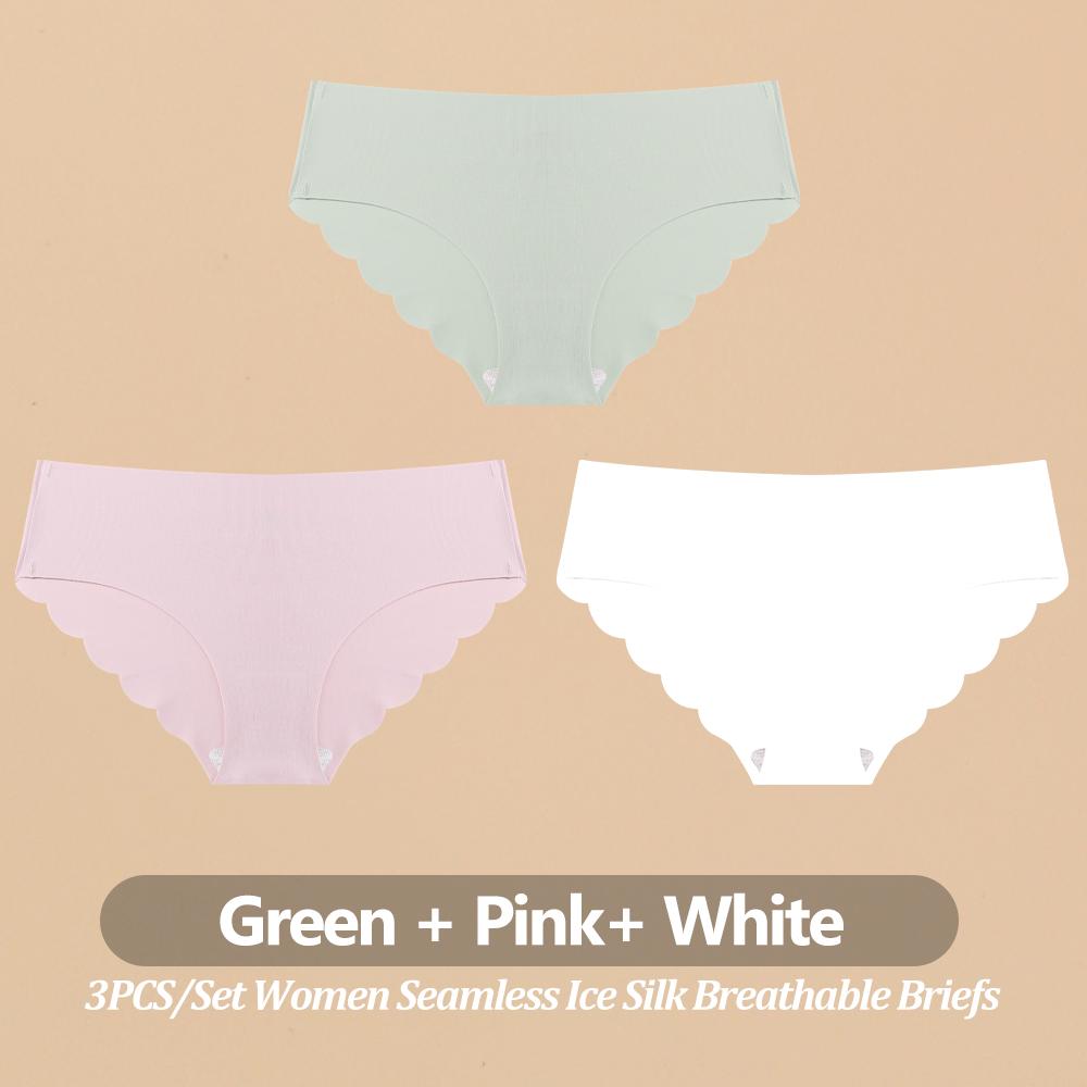 3PCS Women Seamless Panties Ultra Thin Breathable Underwear Sexy Low Waist Briefs Female Elastic Wavy Side Lingerie Uniform Co Practical Use