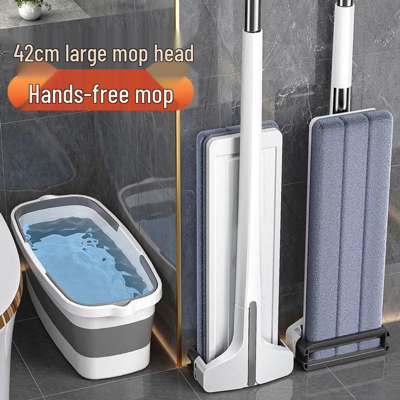 Large Absorbent Hands-Free Flat Mop: Easy One-Drag Cleaning, New Model with Thickened Head for Household Use