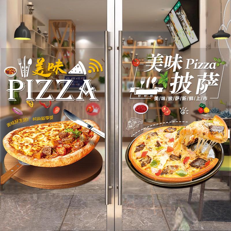 50x70cm Pizza Shop Stickers Spaghetti Food Shop Window Glass Decor Stickers Static Cling Kitchen Restaurant Door Decals