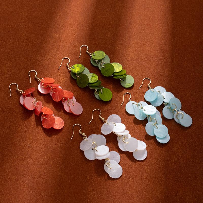 Flower Temperament Fringed Earrings Round Shell Fringed Leisure Vacation Style Earrings Atmospheric Light Luxury High-End Earrings