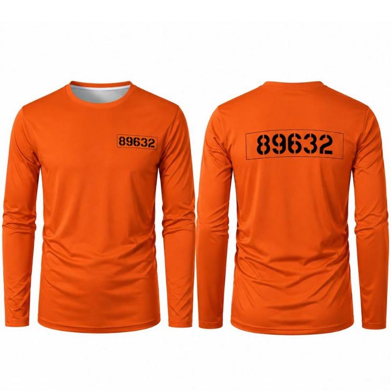 Men's Orange Prisoner Long Sleeve T-Shirt Halloween Party Cosplay Outfit Autumn Fun Fashion Prison Print Round Neck Costume