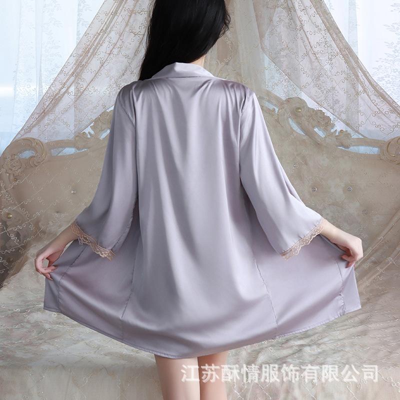 Crispy New Spring and Summer Comfortable Pajamas Backless Sweet Embroidered Lace Suspender Pajamas Women's Cardigan Loungewear Set