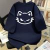 Pure Cotton Korean Vintage Cat Print ShortSleeved TShirt Couple Style Summer Casual Loose Top For Unisex And Unisex