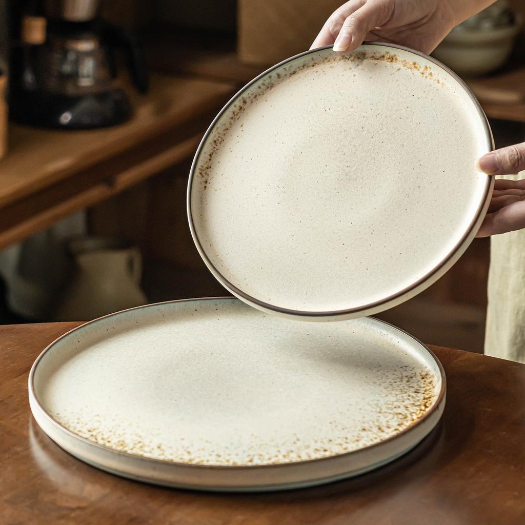 Ceramic Plate Japanese Style Dinner Plate Household Vegetable Plate Round Plate High Value Tableware Western Food Plate Large Plate