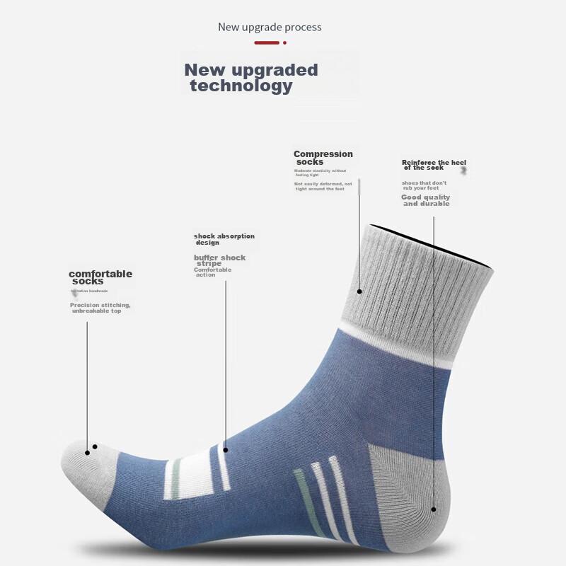 Yimian Men's Socks [100% Pure Cotton] Mid-Calf Socks for Autumn And Winter, Odor-Resistant, Breathable, Trendy Sports Style Long Socks, 6 Pairs