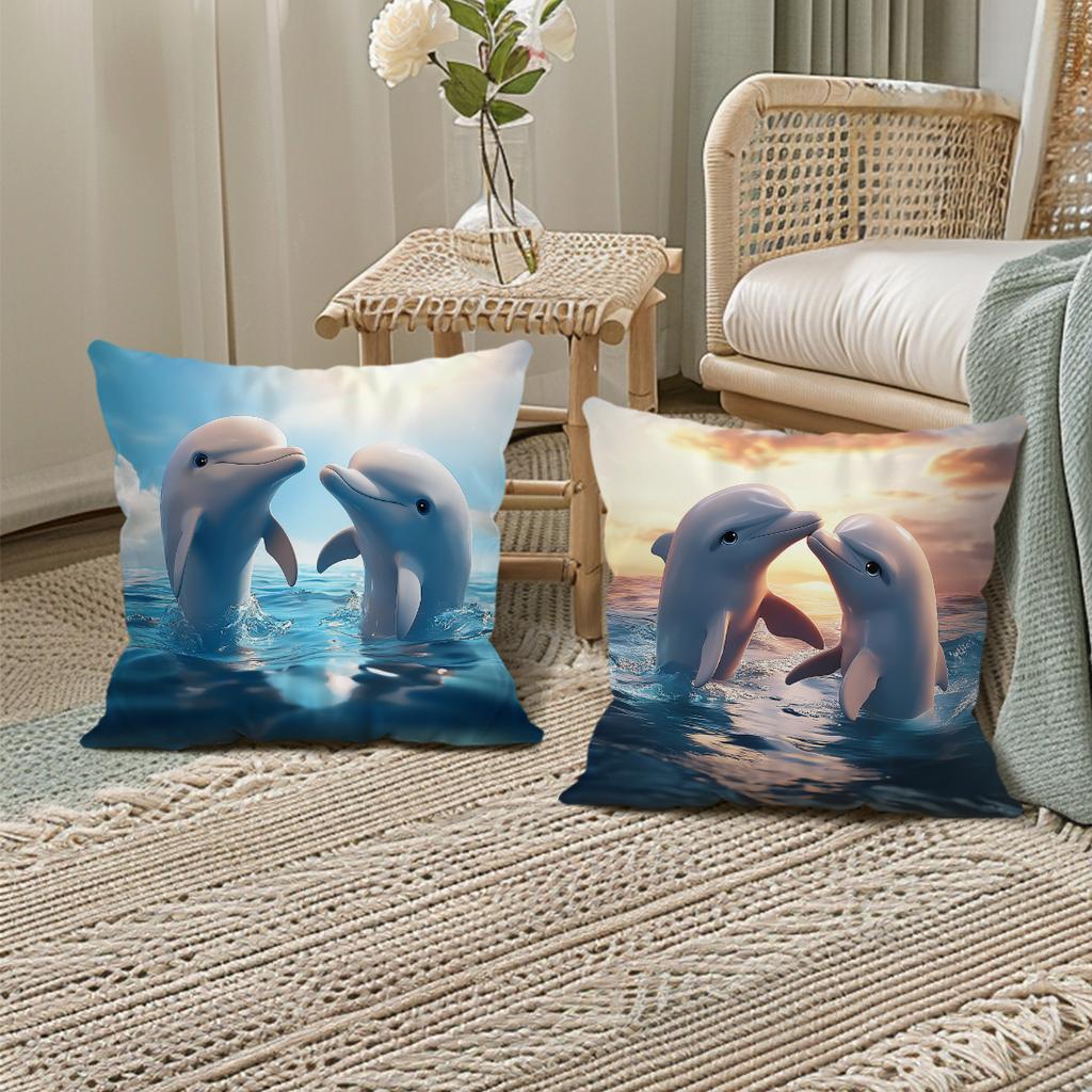 45X45Cm Dolphin Pillowcase Cushion Case 100% Polyester Living Room Bedroom Sofa Office Cushion Pillowcase Home Room Decoration