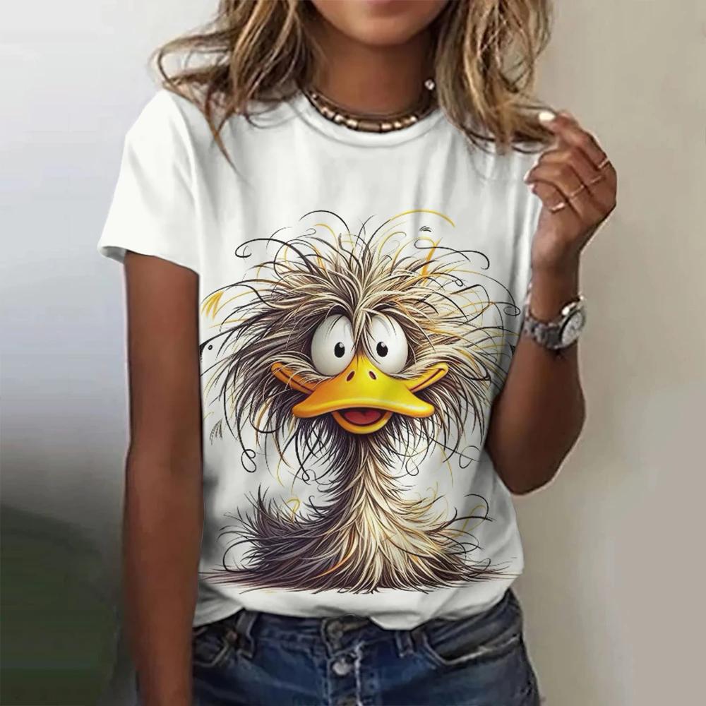 Summer Round Neck 3D Cartoon Animals Print Top Fashionable Casual Short Sleeved Women's T-shirts