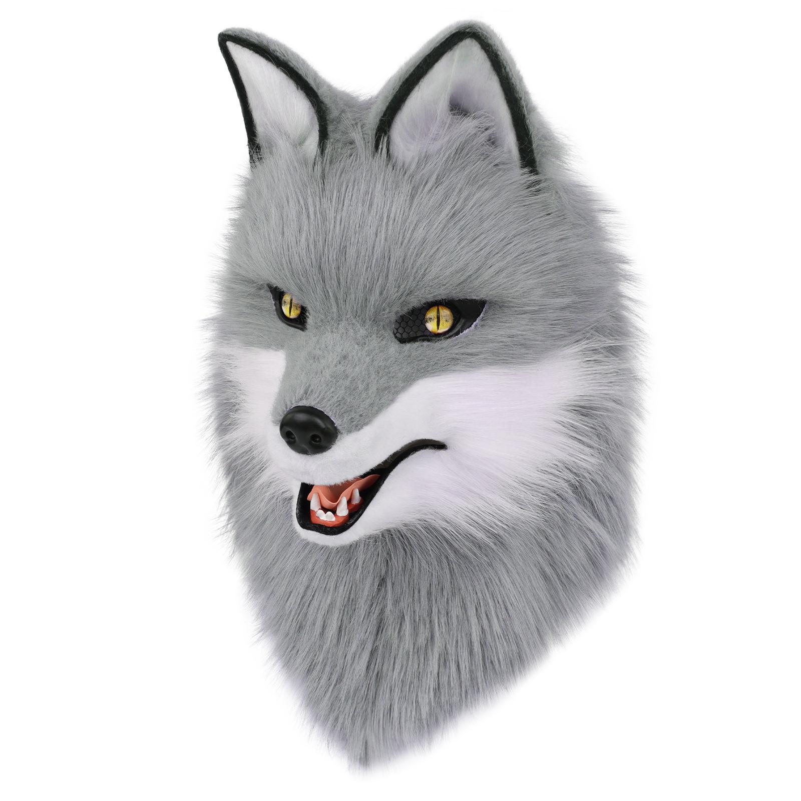 Tier Wolf Maske Cosplay Kostüm Zubehör Pelzig Kunstpelz Hund Fuchs Ganzkopf Therian Masken Anime Verkleidungsparty