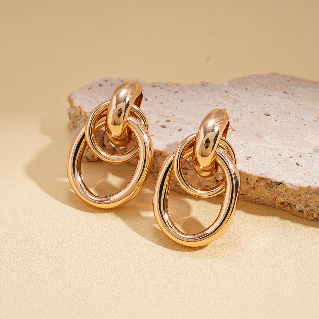 Metallic Geometric Oval Rhombus Silver Needle Earrings Fashion Versatile Earrings