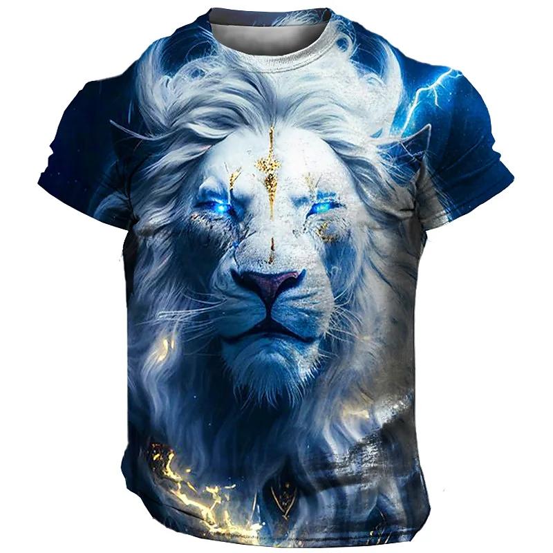 Übergroßes Herren-T-Shirt 3D Löwen-Print T-Shirts Tops Sommer Lässig Herren Tiermuster T-Shirt Streetwear Damen Mode Kleidung
