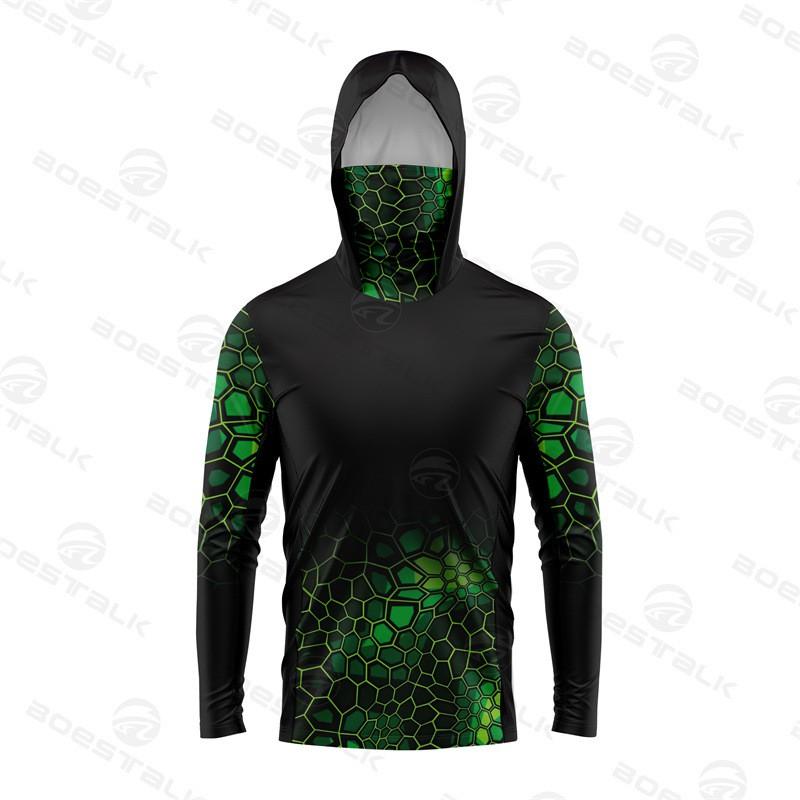 Mens Long Sleeve Fishing Shirt With Face Cover UV Protection Quick Dry Breathable Ice Silk Feel Outdoor Angling Apparel