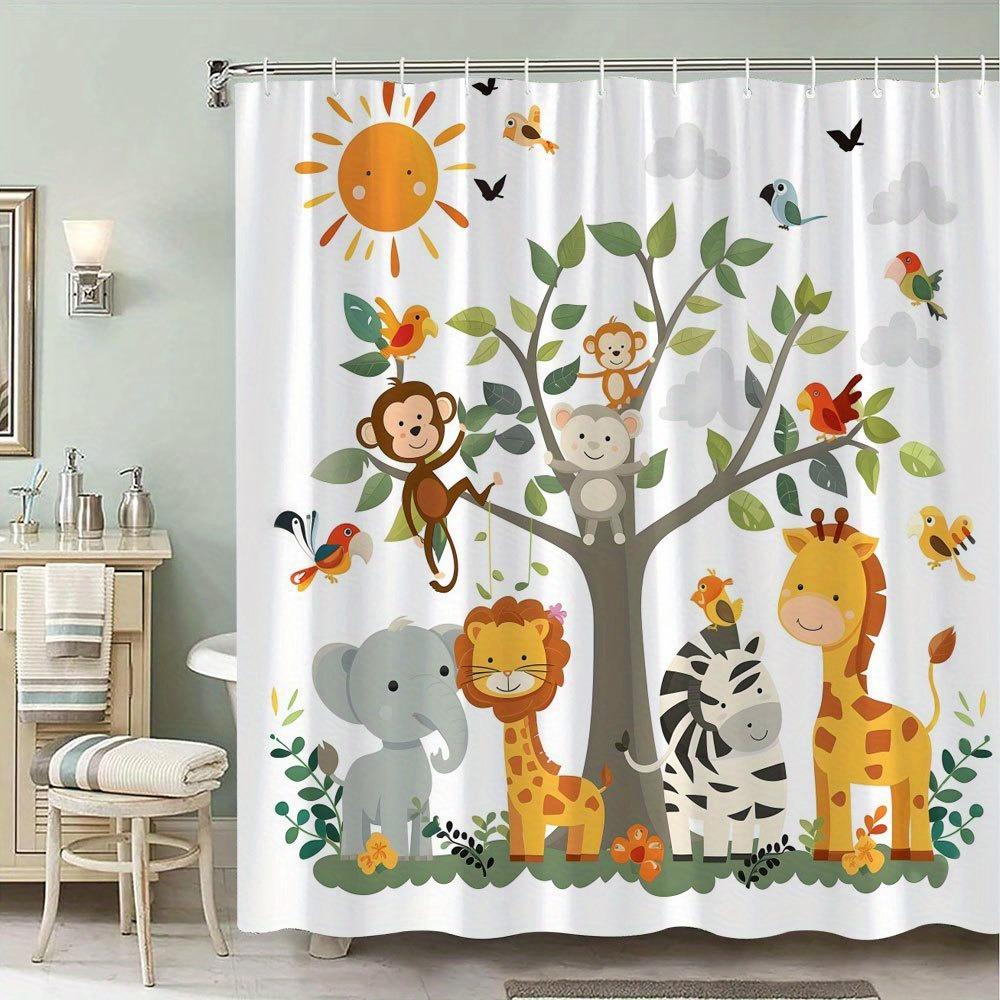 

Happy Cartoon Animals Washable Dirt-Resistant Shower Curtain Shower Head Waterproof Polyester Bath Curtain For Home Decor W60H190(CM)-1 Pcs