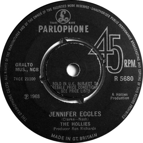 

7inch Record HOLLIES - Jennifer Eccles R5680 Parlophone 1968 UK Rock Used