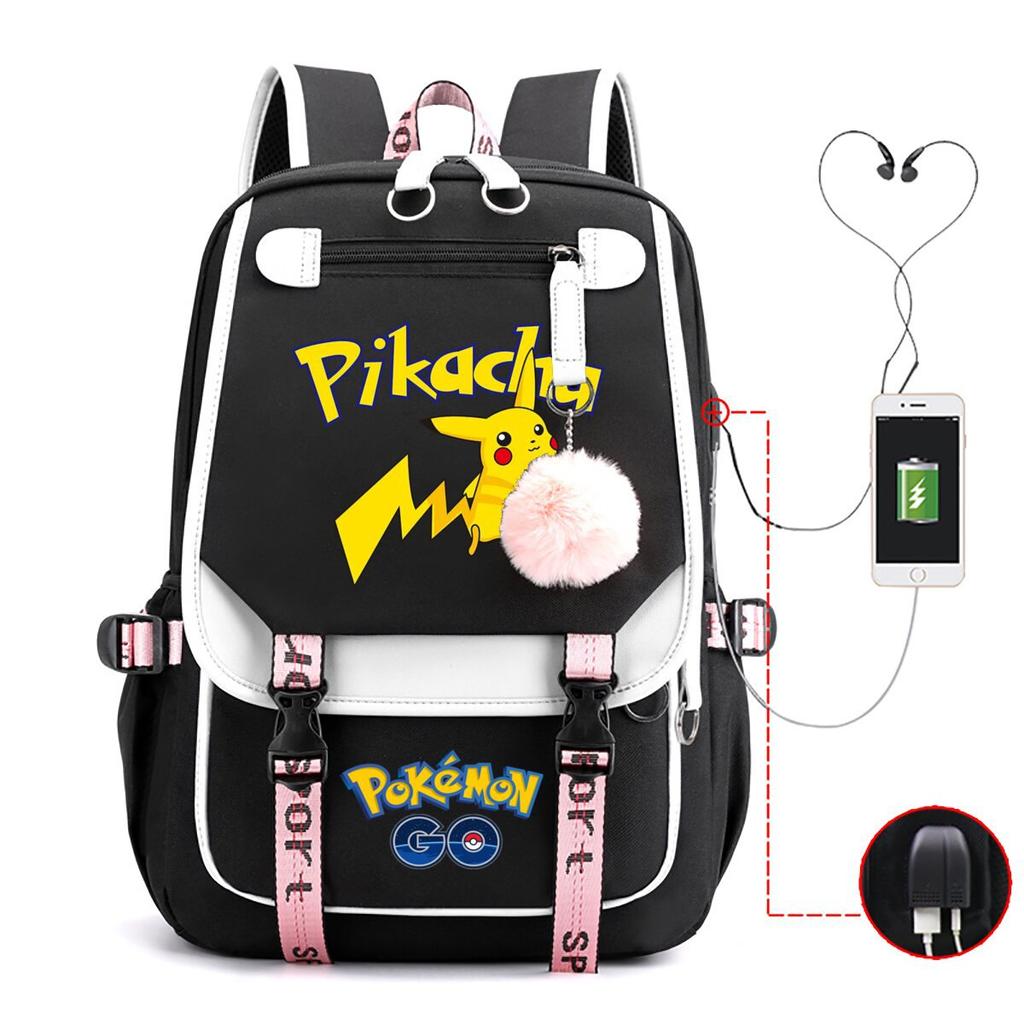 Contrasting Color Neutral Universal Schoolbag Cute Cartoon Print Primary And Secondary School Students Spine Protection Double Shoulder Usb Backpack