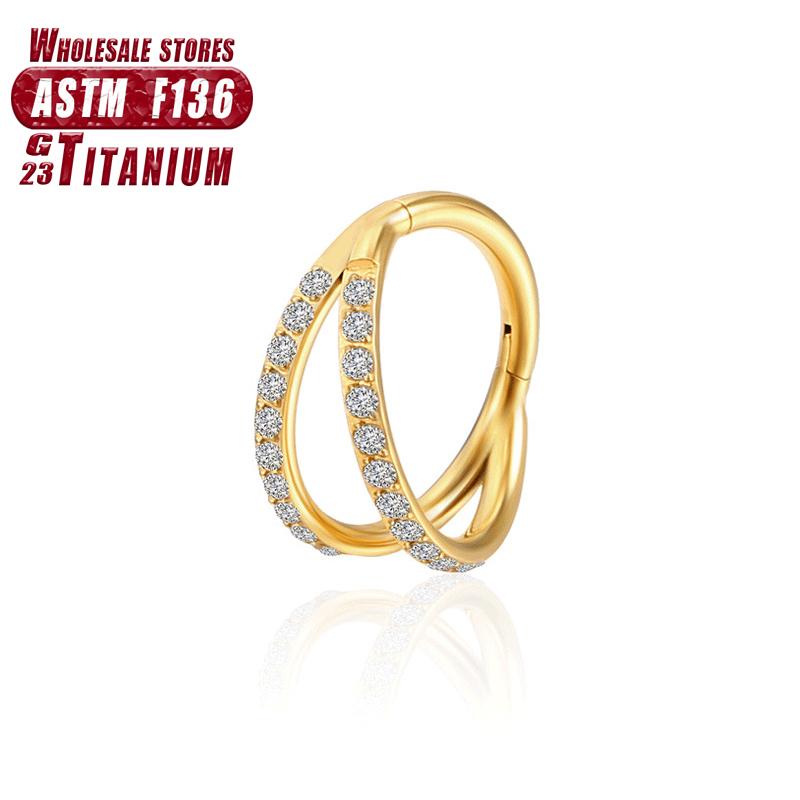 F136 Titanium Piercing Double Layered Triple Stack Hinged 16g Zircon Nose Ring Helix Cartilage CZ Small Cartilage Septum Clicker