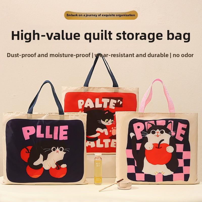 Cartoon Cat Plush Cotton Comforter Storage Bag For Travel And Bedroom Organization