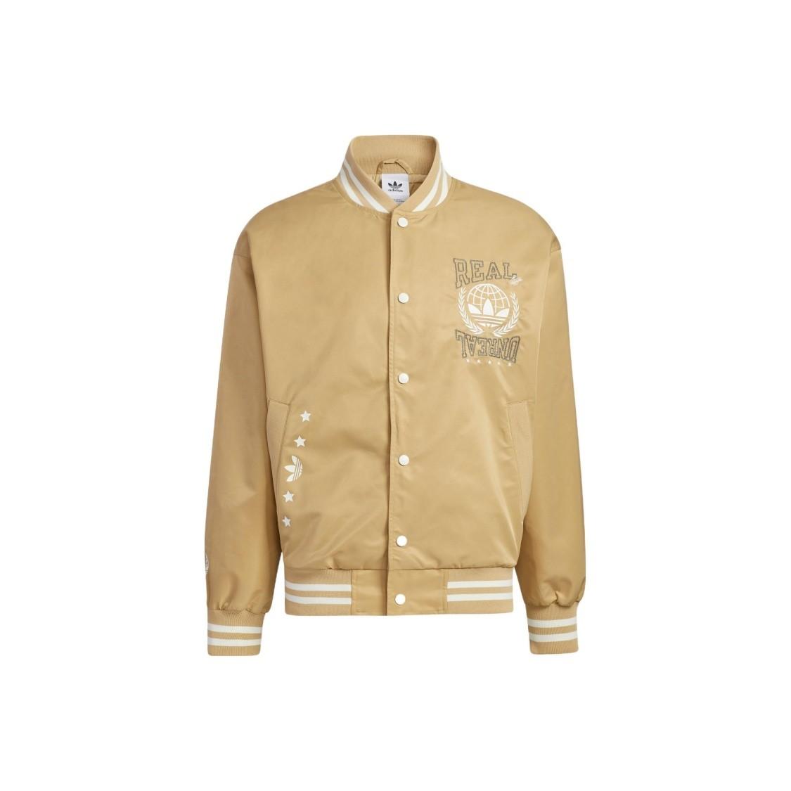 adidas logo letter patch loose-fitting bomber jacket for men, light khaki XS