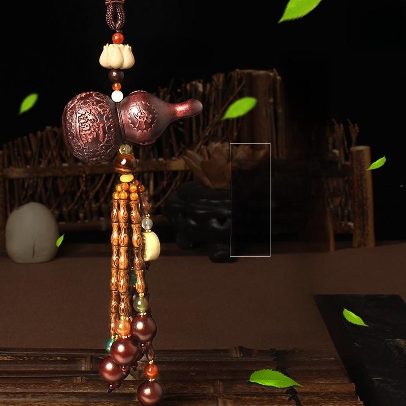 Peachwood Car Mirror Pendant With Lucky Gourd Design For Automotive Decor